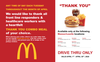 Napoli Management would like to show its appreciation to all front line responders and health care workers who serve the communities of our restaurants with a complimentary combo meal every Tuesday throughout the month of April.