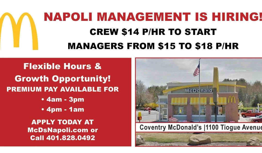 We’re hiring! If you’re interested in flexible hours and room for growth, then consider a job at McDonald’s!
